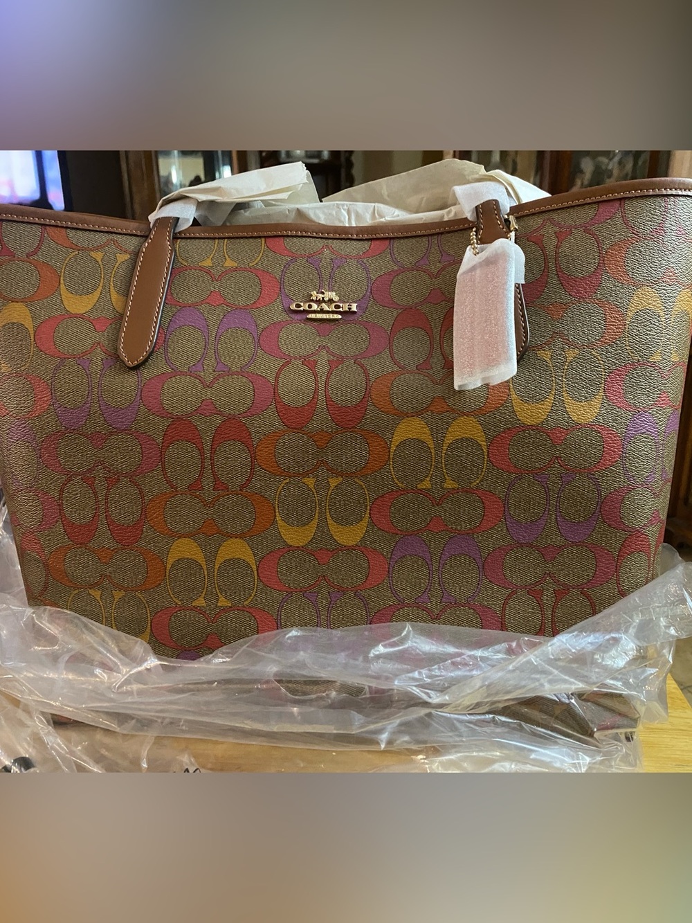 New Coach Large City Tote in Rainbow Signature Canvas C1316